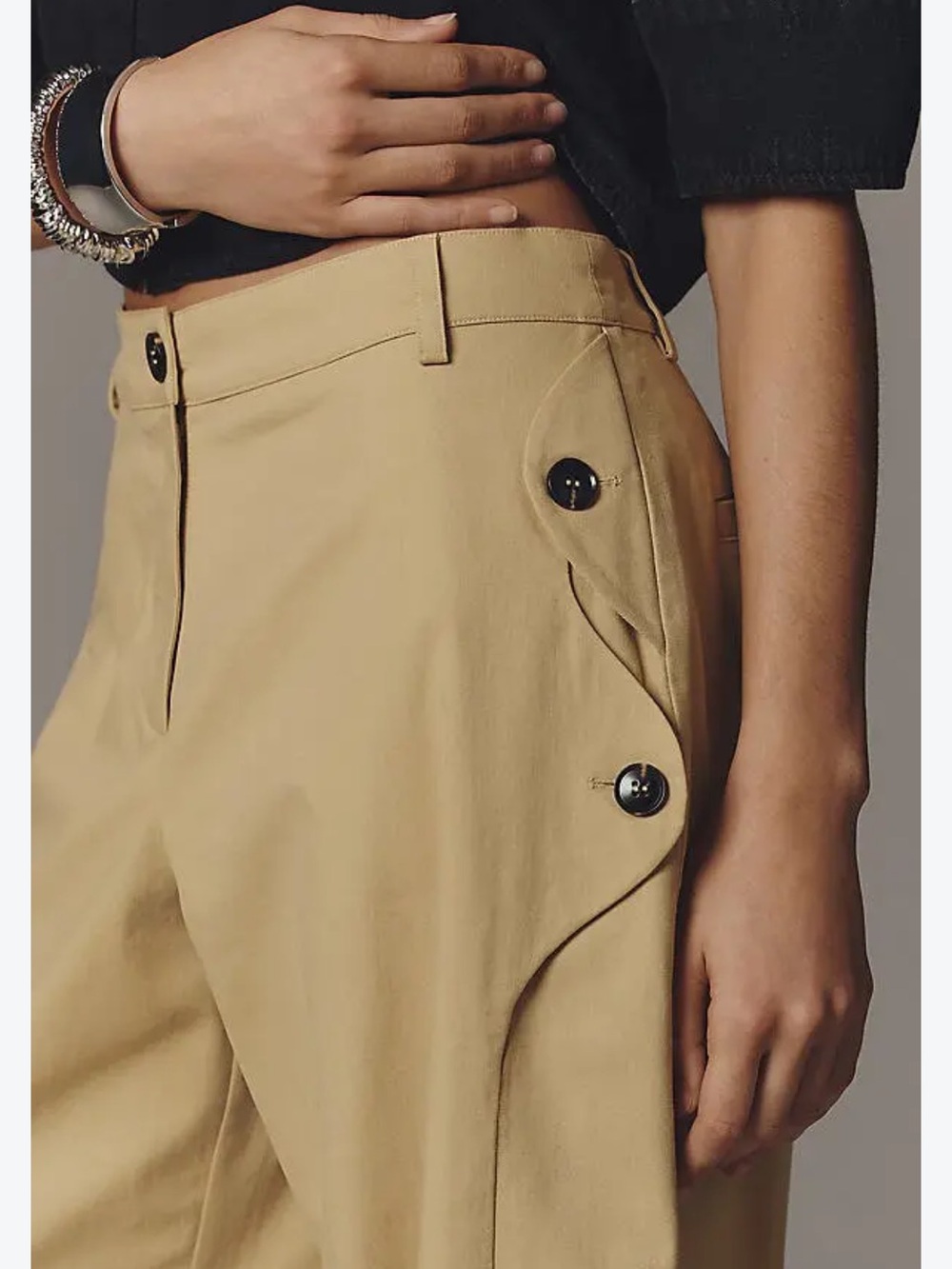 Anthropologie Beige High-Waist Button Detail Pants